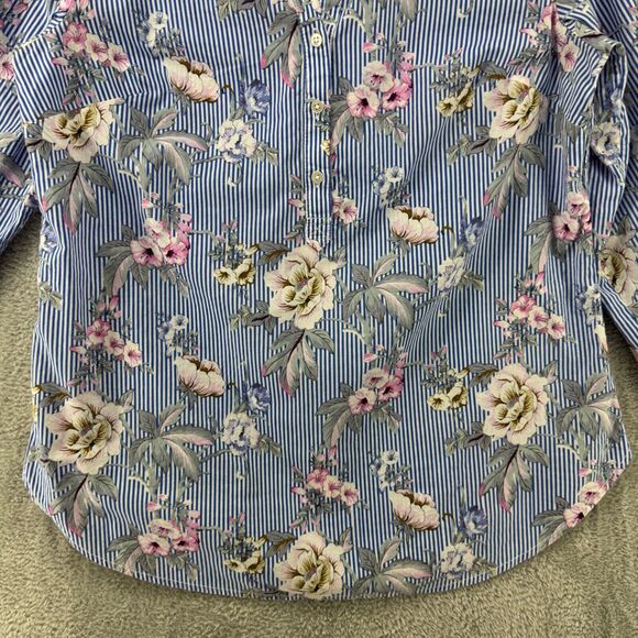 Talbots Top Womens M Blue Floral Popover Button Up Collared Long Sleeves Cottage - Picture 4 of 14